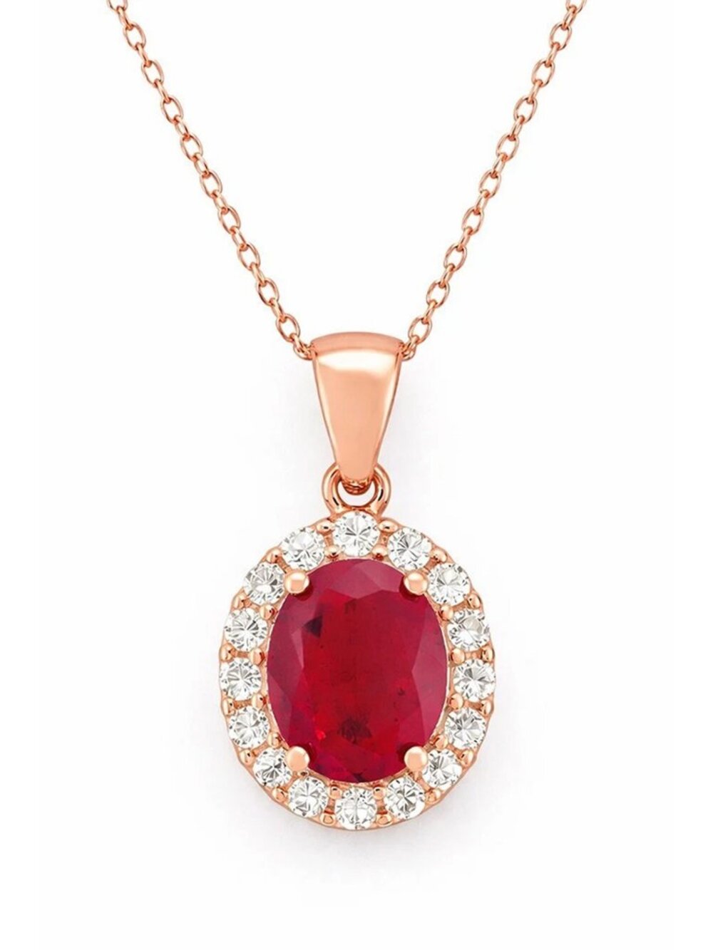 Created 2.14 Cts Ruby & W/Sapphire Necklace 14k Rose Gold Plated (.925)